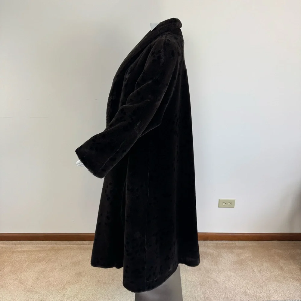 Evan Picone Neiman Marcus Vintage Black Faux Fur Leopard Coat Sz 8